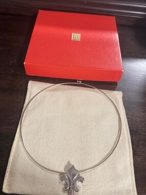 Retired James Avery Silver Fleur-de-Lis Choker Necklace